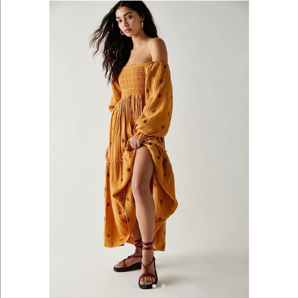 Free People Dahlia Embroidered Dress in Canyon